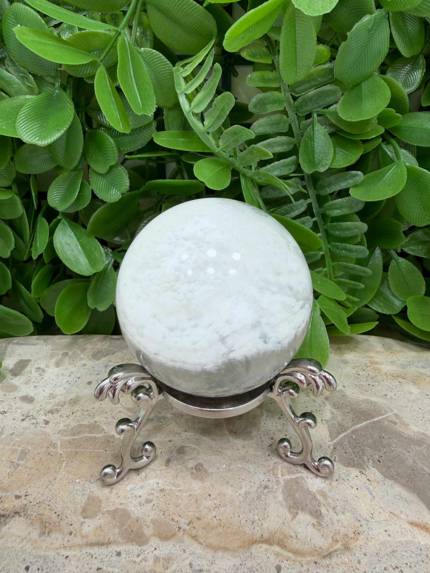 White Fluorite with Pyrite Sphere 302g