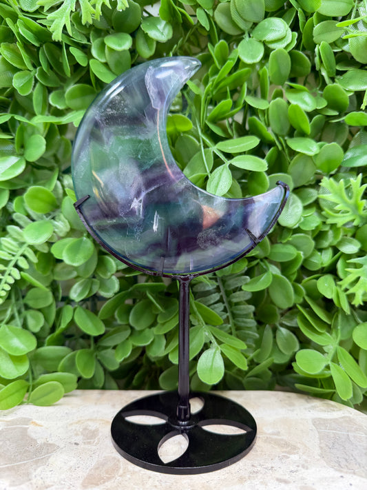 Fluorite Moon with Stand 348g