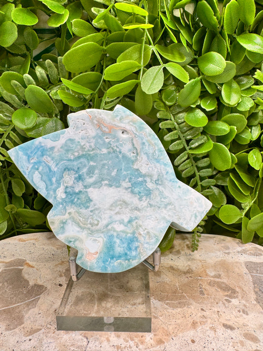 Blue Aragonite Leaf Bowl 282g