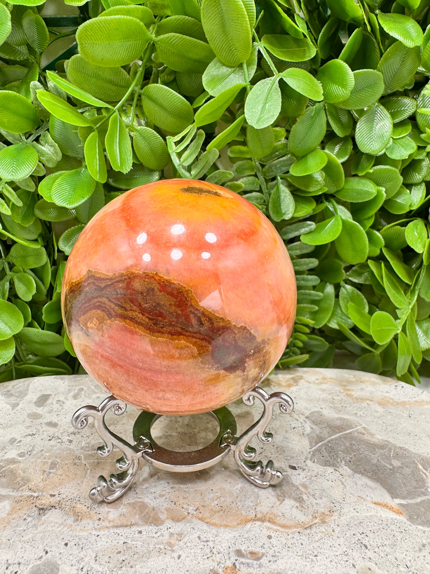 Peach Banded Calcite Sphere 640g