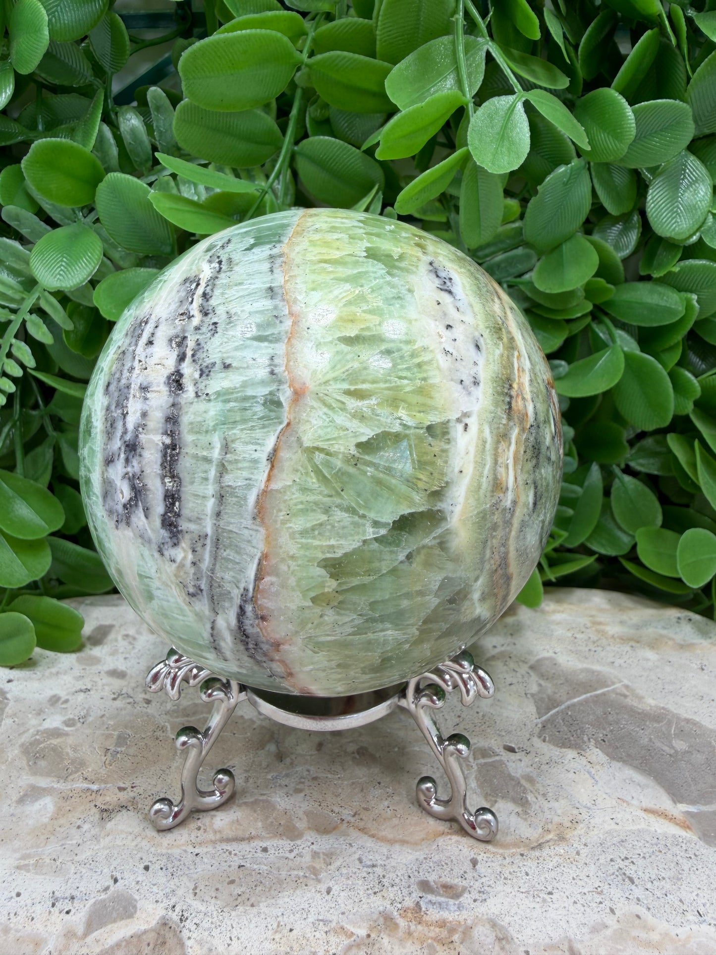 Emerald Kiwi Calcite Sphere 1122g