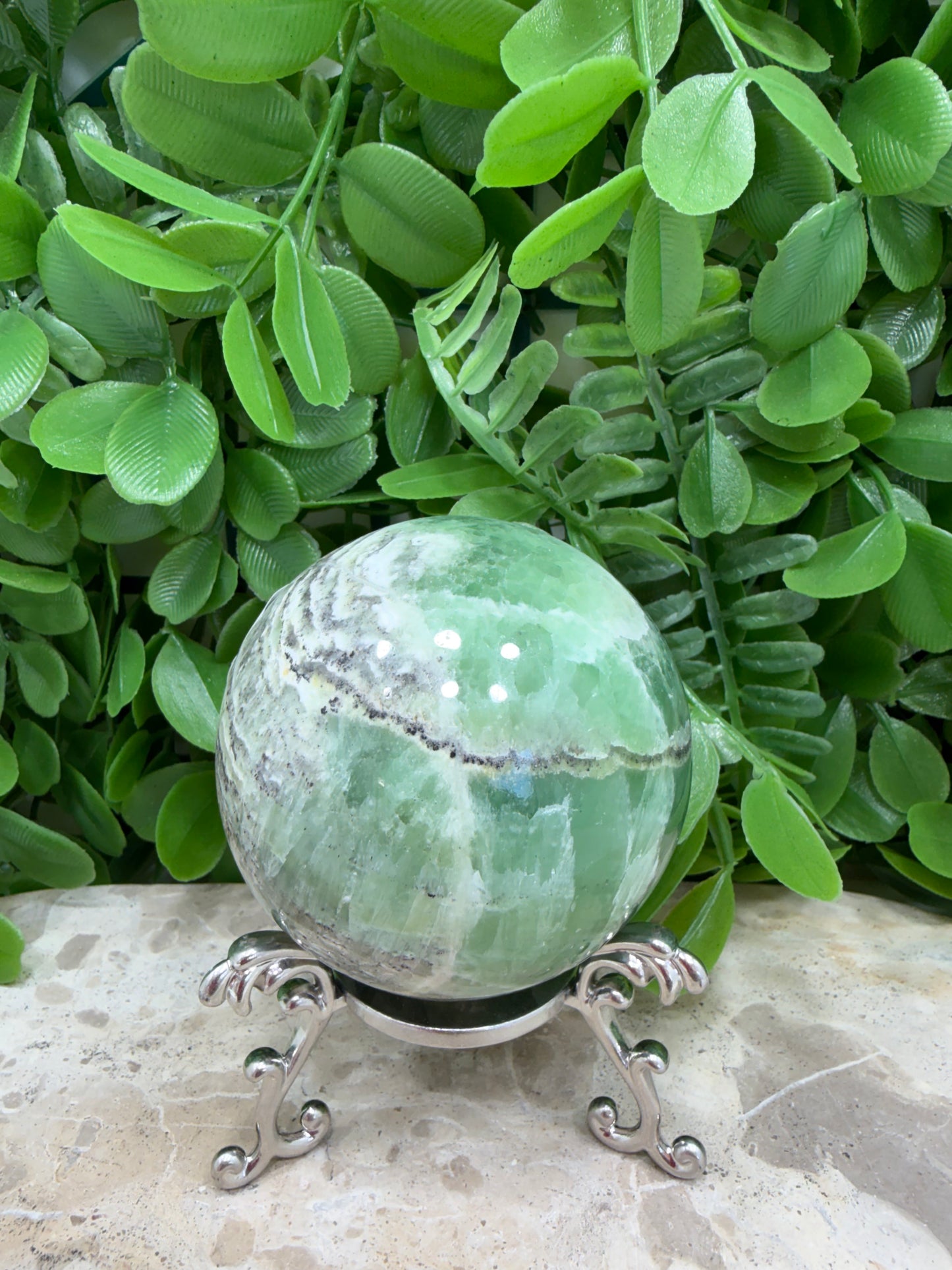 Emerald Kiwi Calcite Sphere 404g