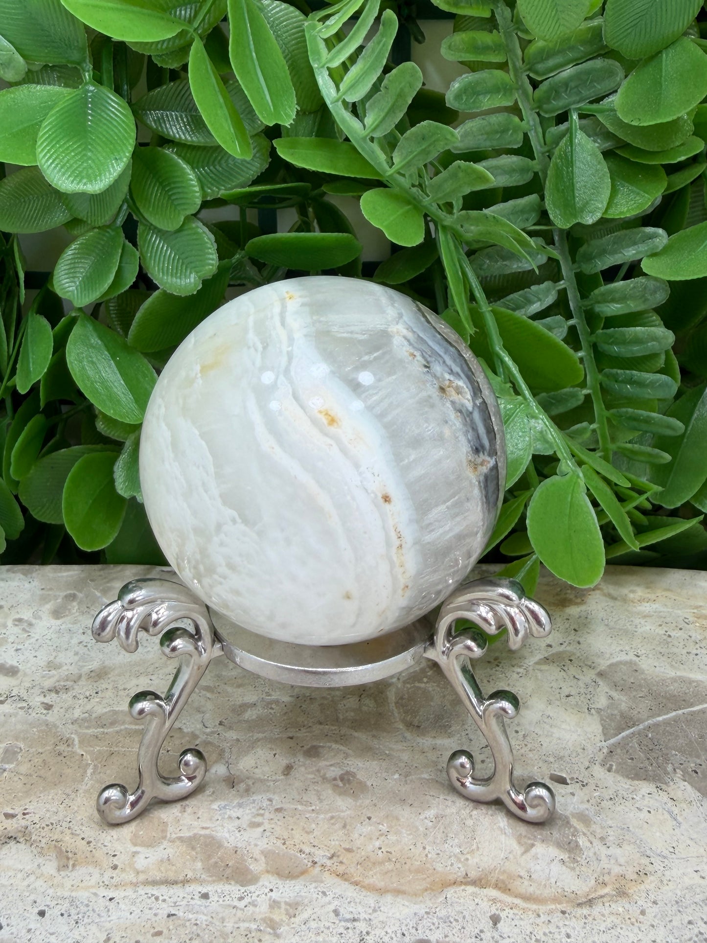 White Fluorite with Pyrite Sphere 292g