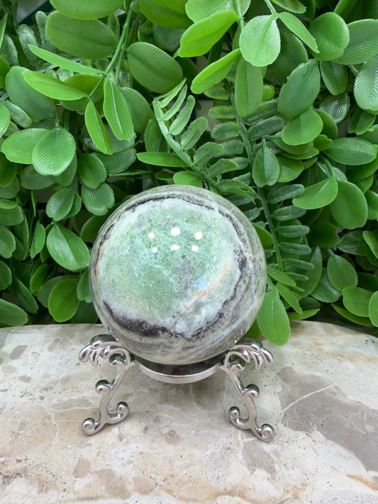 Emerald Kiwi Calcite Sphere 376g