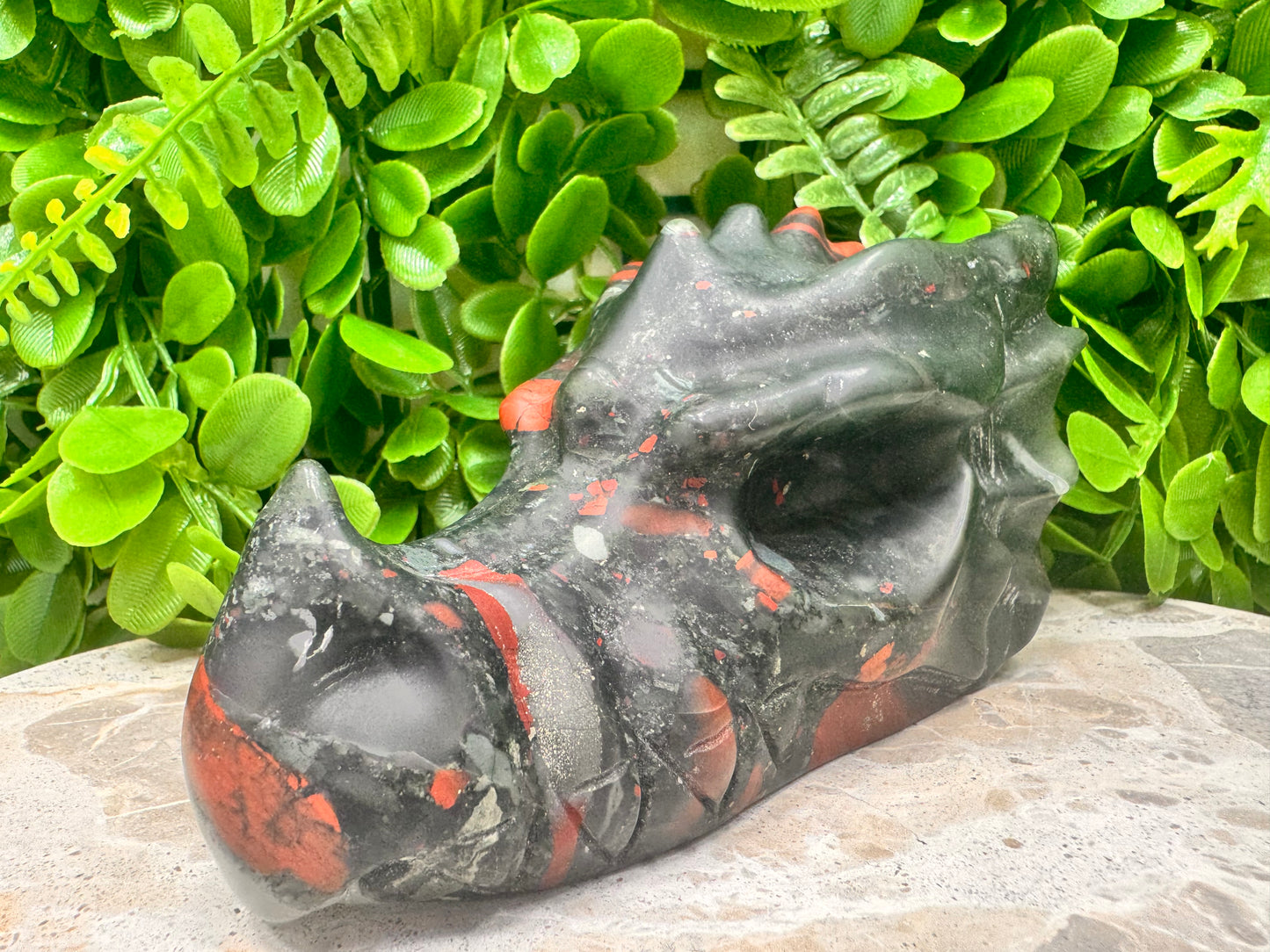 African Bloodstone Dragon Skull 878g