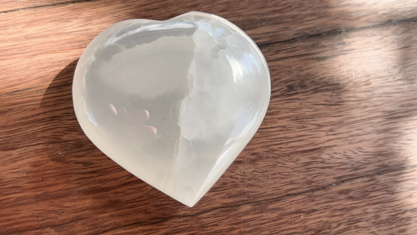 Silky White Calcite Heart 123g