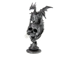 Antique Silver Dragon on Skull Globe