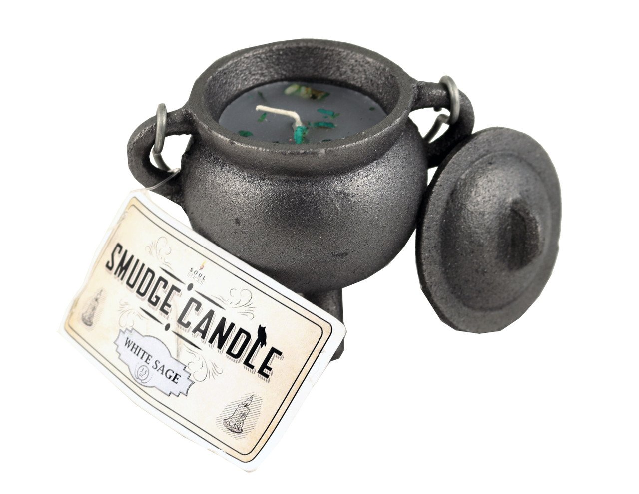 Smudge Candle - Cast Iron Cauldron White Sage 10cm