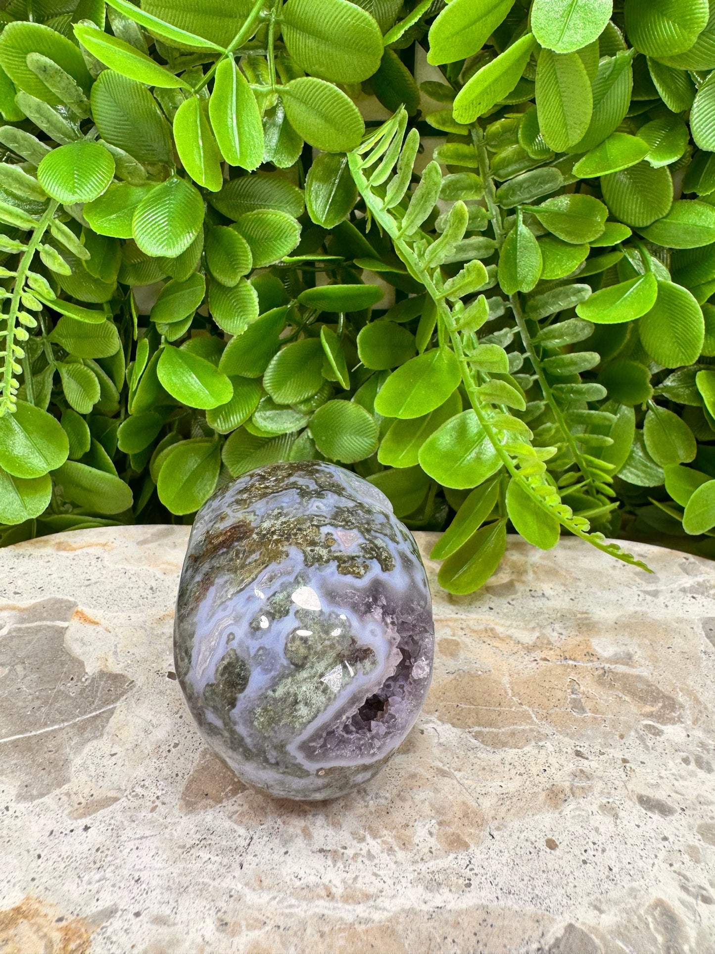 Moss Agate Druzy Skull 268g