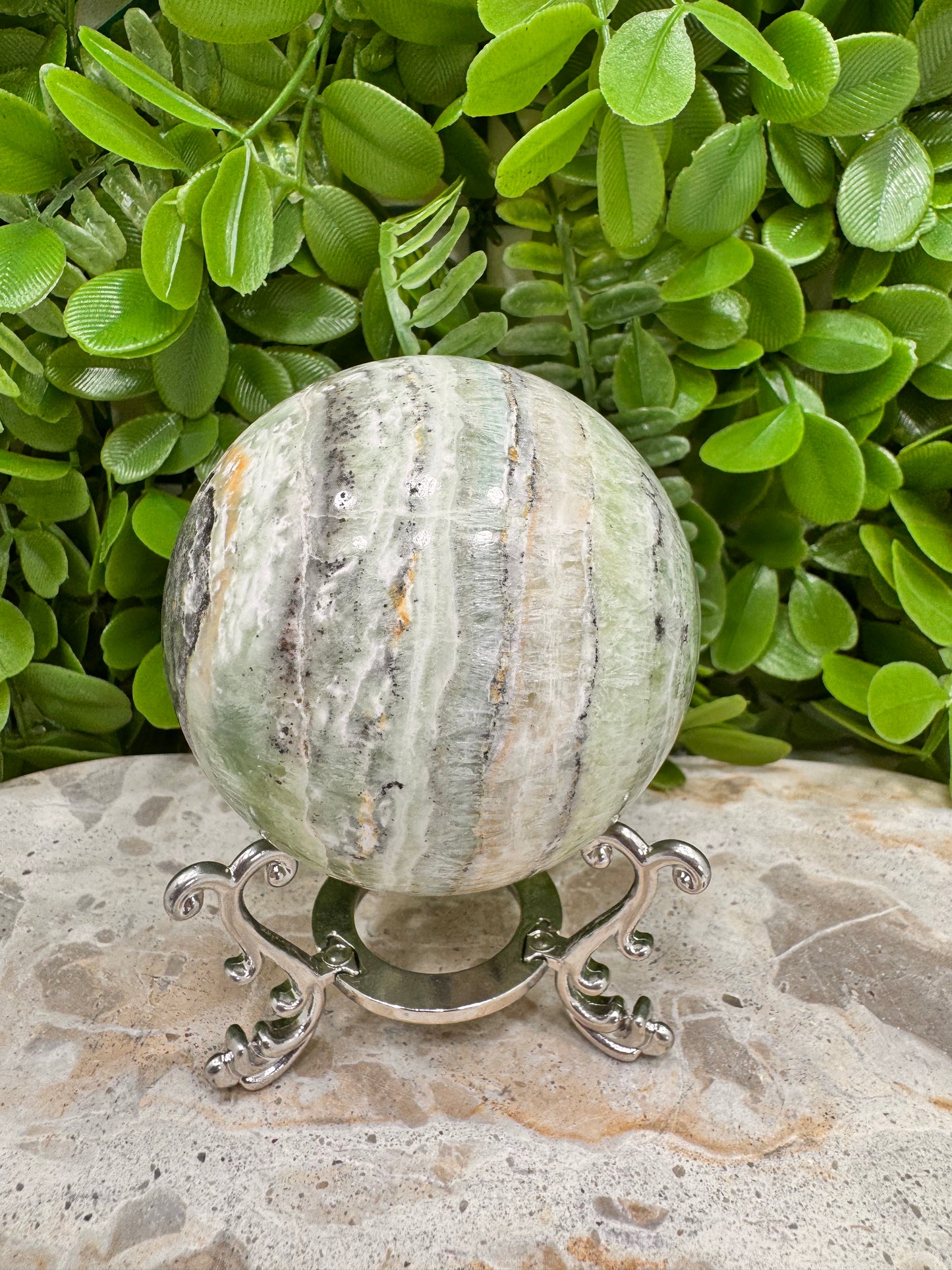 Emerald Kiwi Calcite Sphere 528g