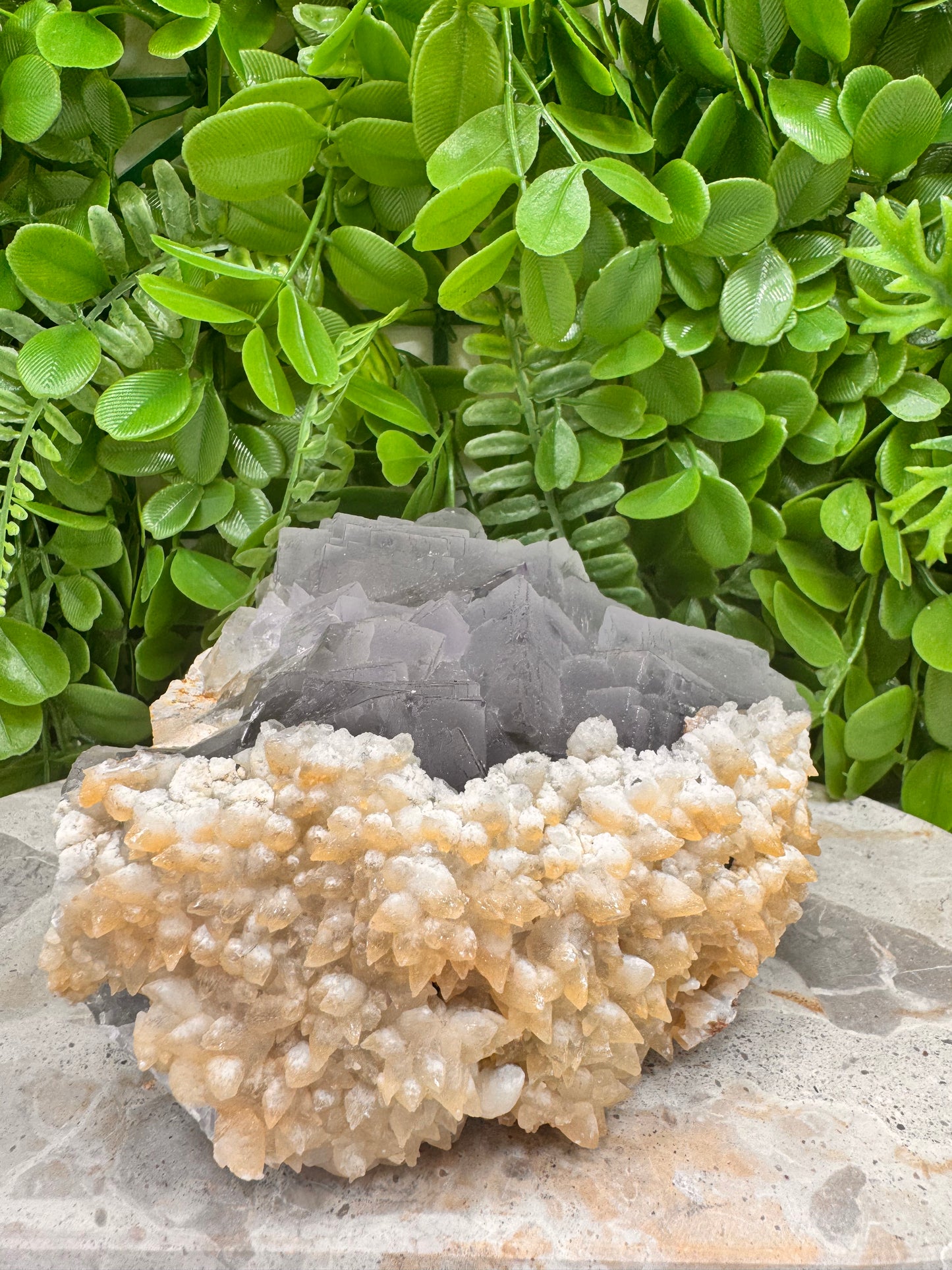 Blue Cubed Fluorite And Dog Tooth Specimen 1640g