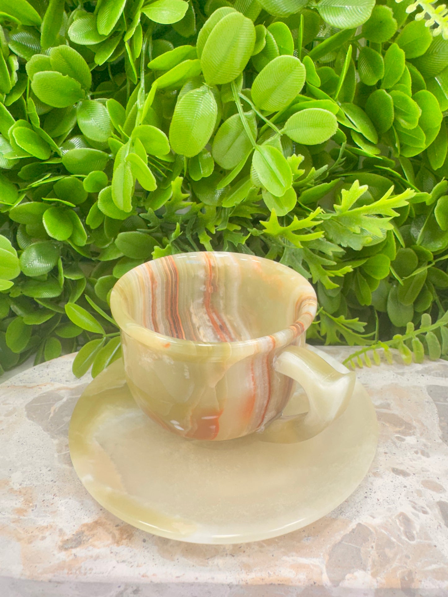 Green Banded Onyx Tea Set 2pce 358g