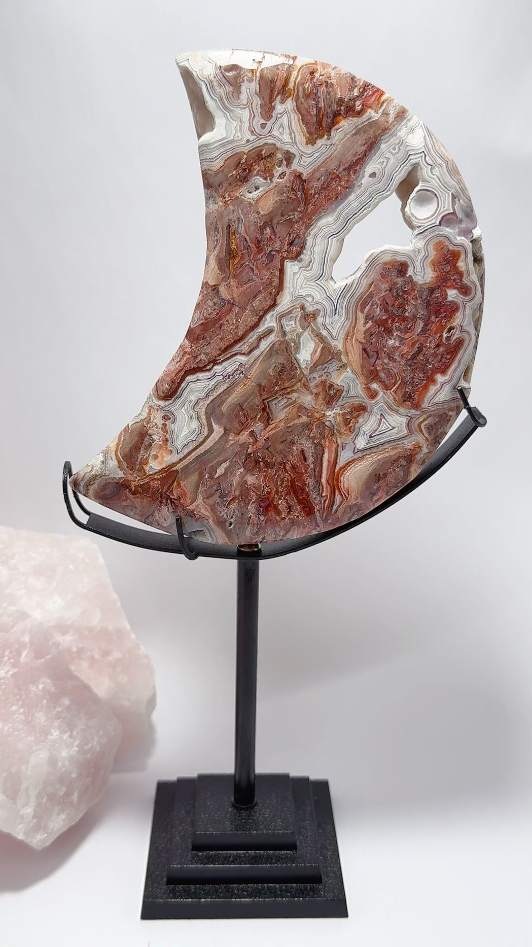 Mexican Agate Moon with Stand 730g