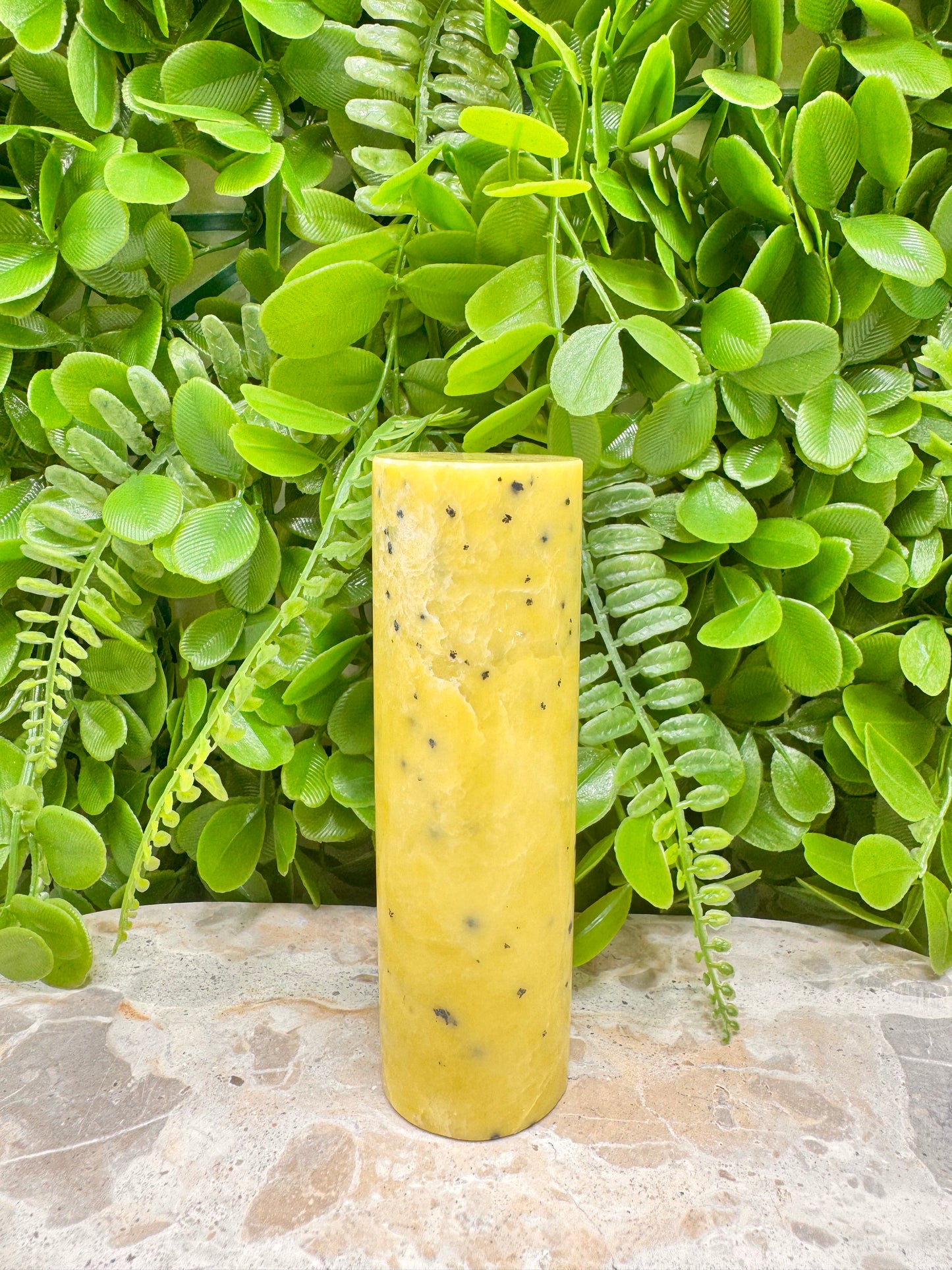 Yellow Jade with Hematite Cylinder 312g
