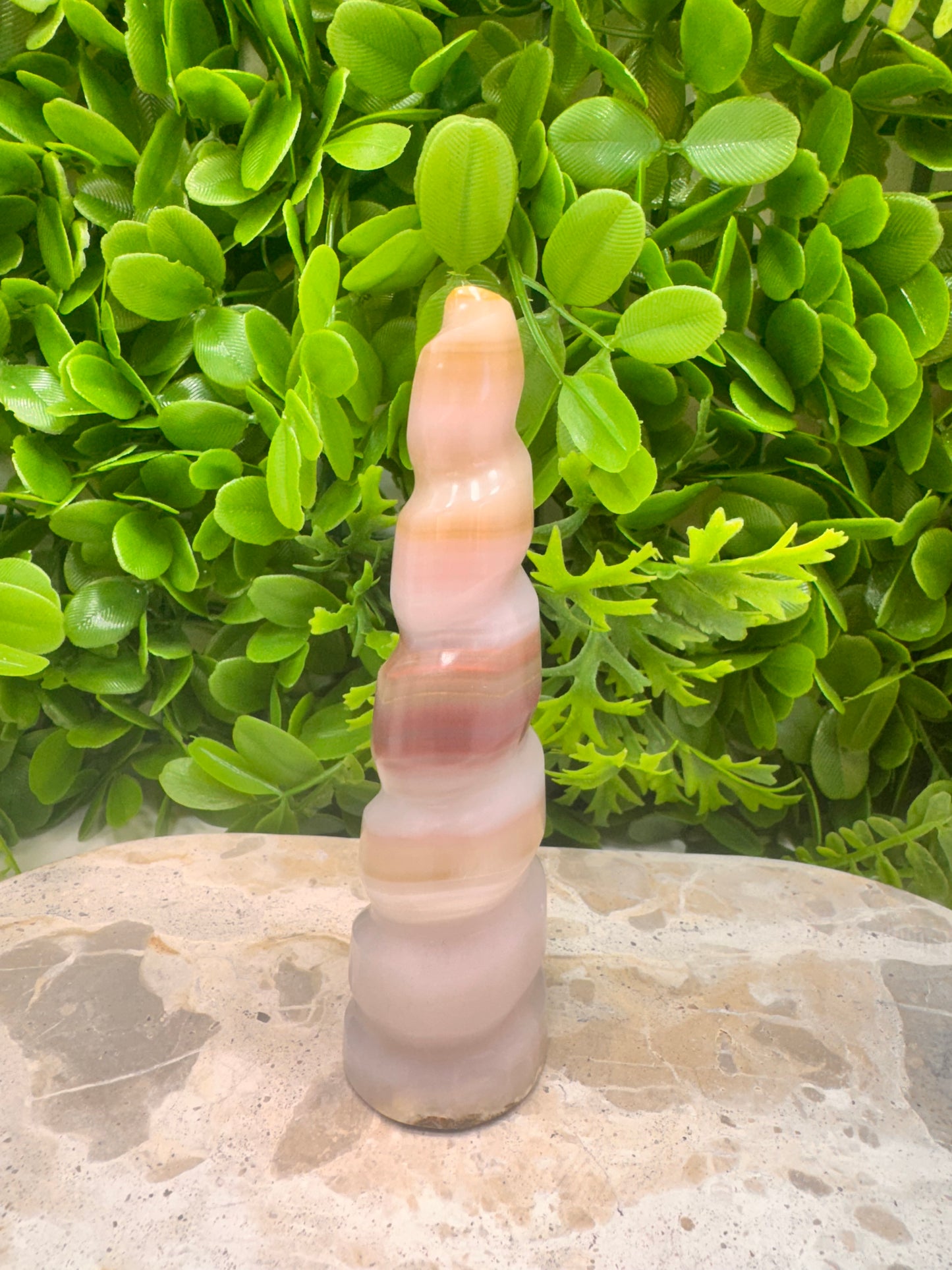 Pink Pistachio Calcite Unicorn Tower 226g
