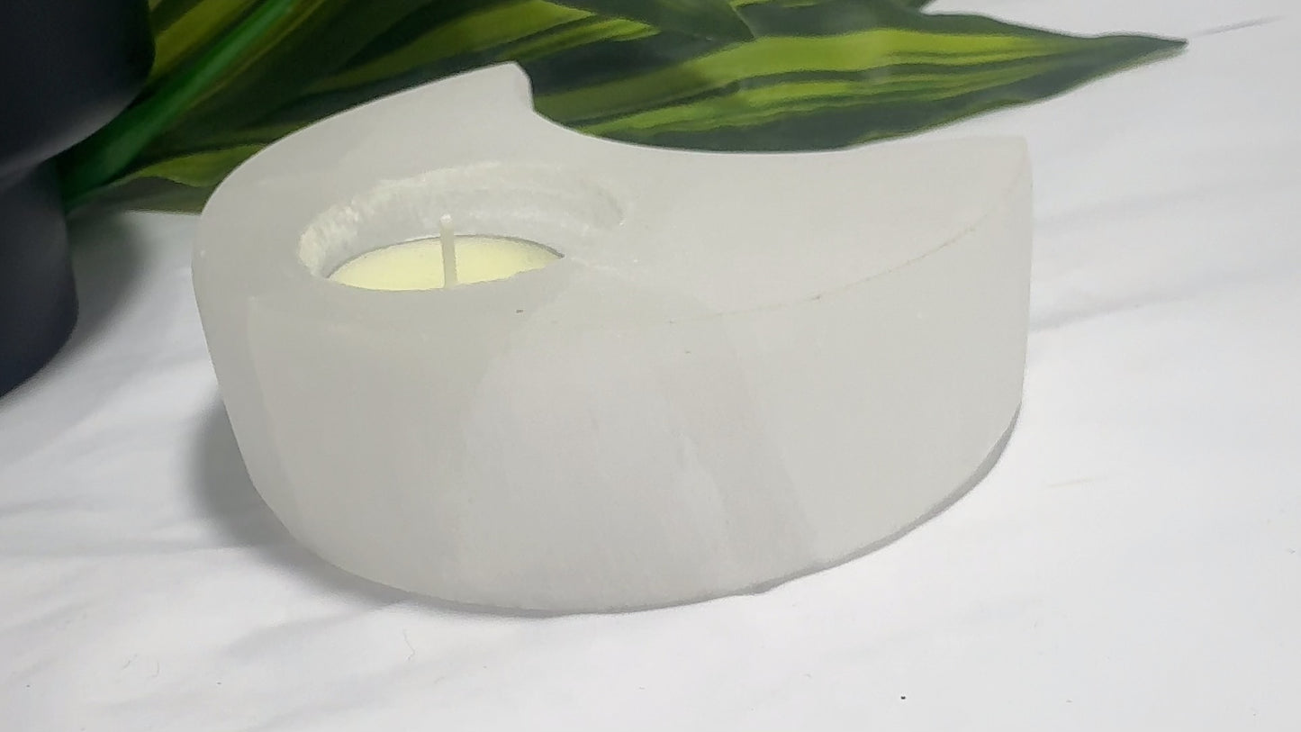 Selenite Moon Tealight Holder