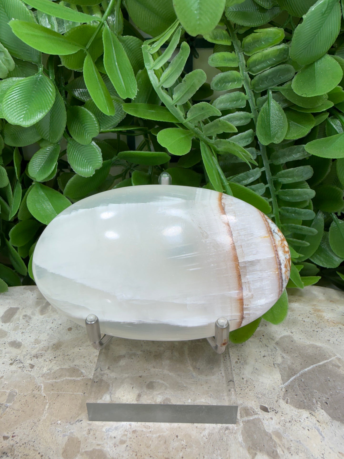 Dendritic Silky White Calcite Palm Stone 152g