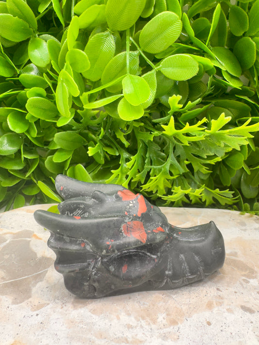 African Bloodstone Dragon Skull 278g