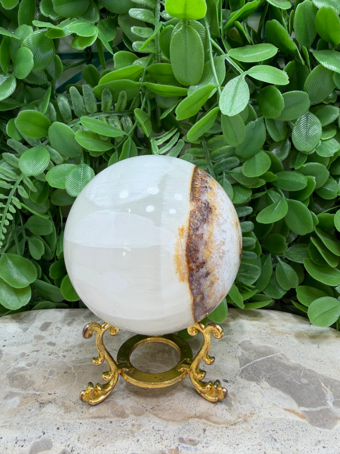 Dendritic Silky white Calcite Sphere 812g