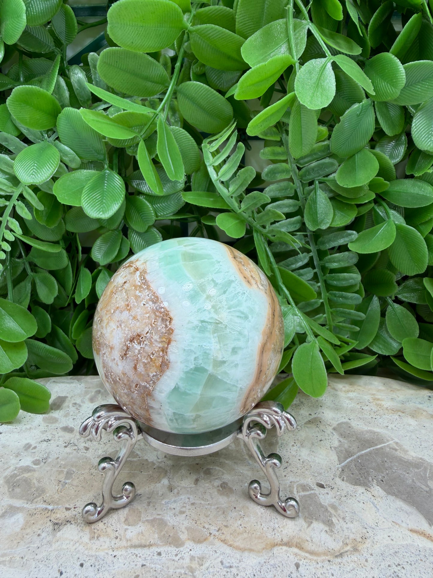 Green Ocean Calcite Sphere 350g