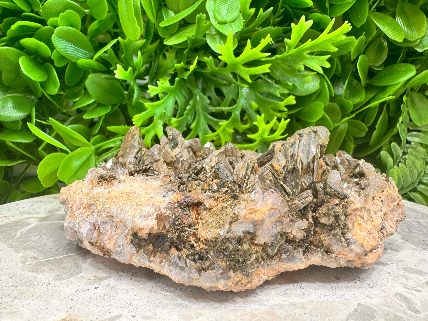 Clear Quartz /Epidote/Green Tourmaline Cluster Specimen 480g