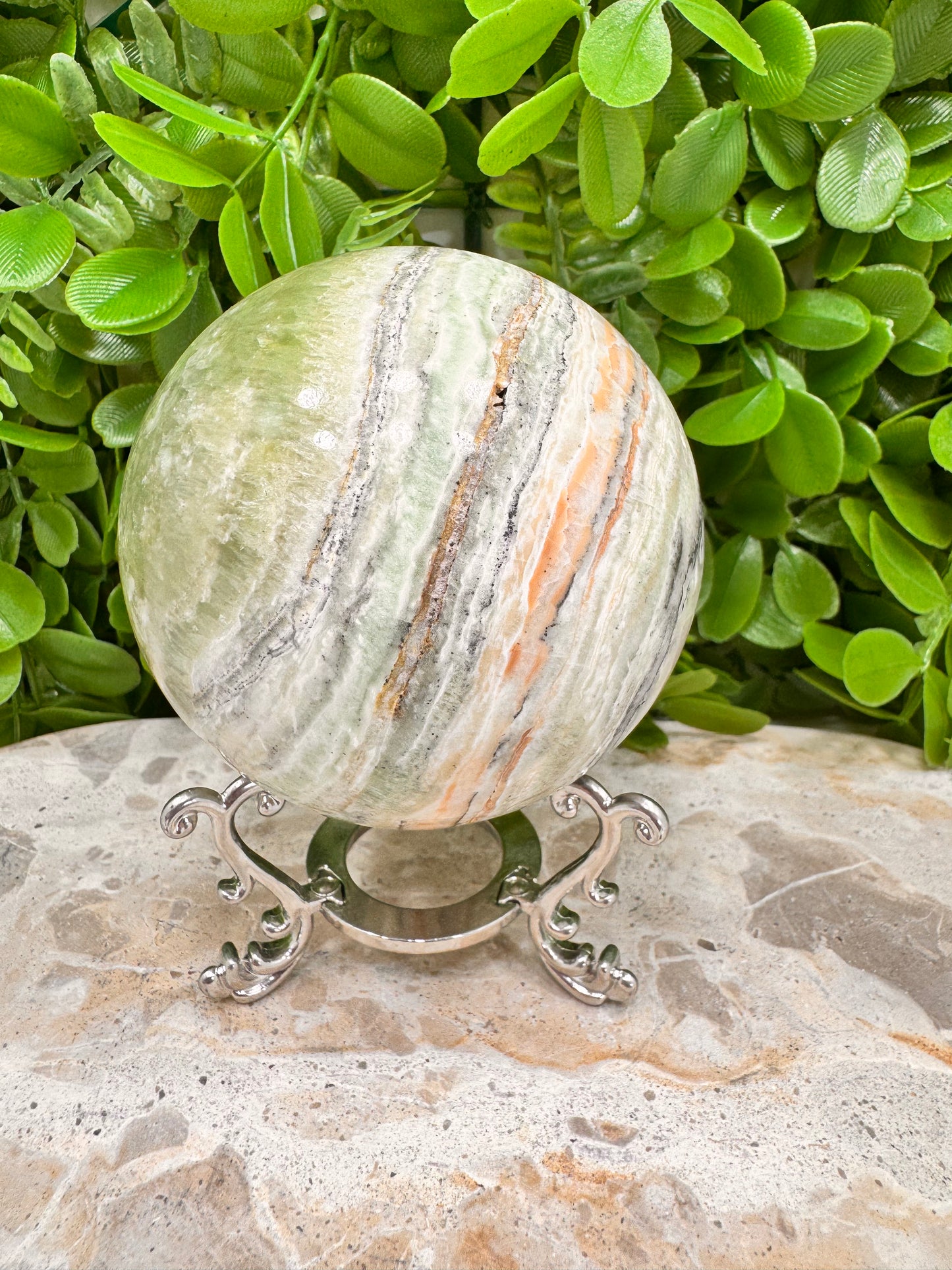 Emerald Kiwi Calcite Sphere 768g