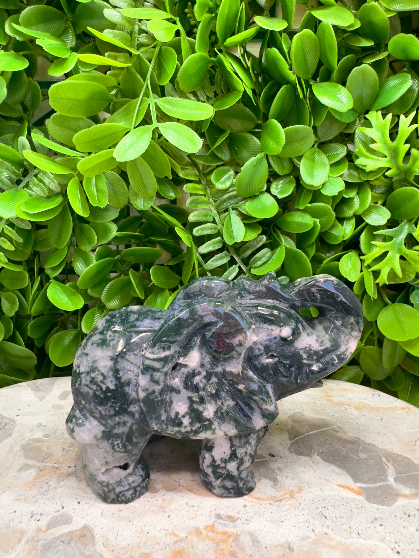 Moss Agate Elephant 532g