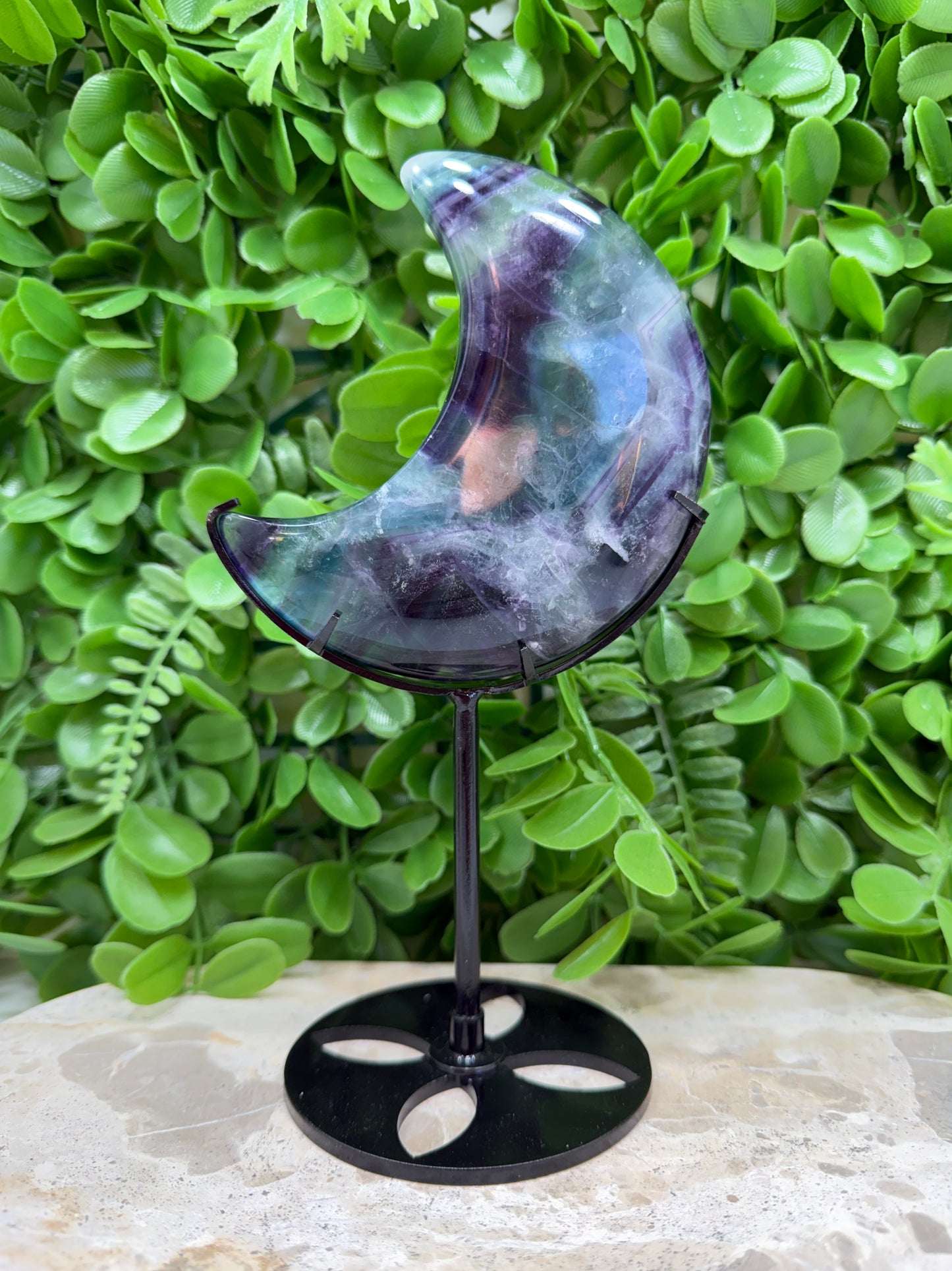 Fluorite Moon with Stand 306g