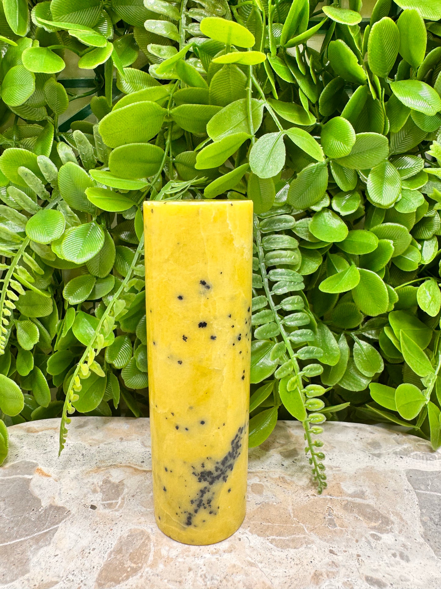 Yellow Jade with Hematite Cylinder 306g