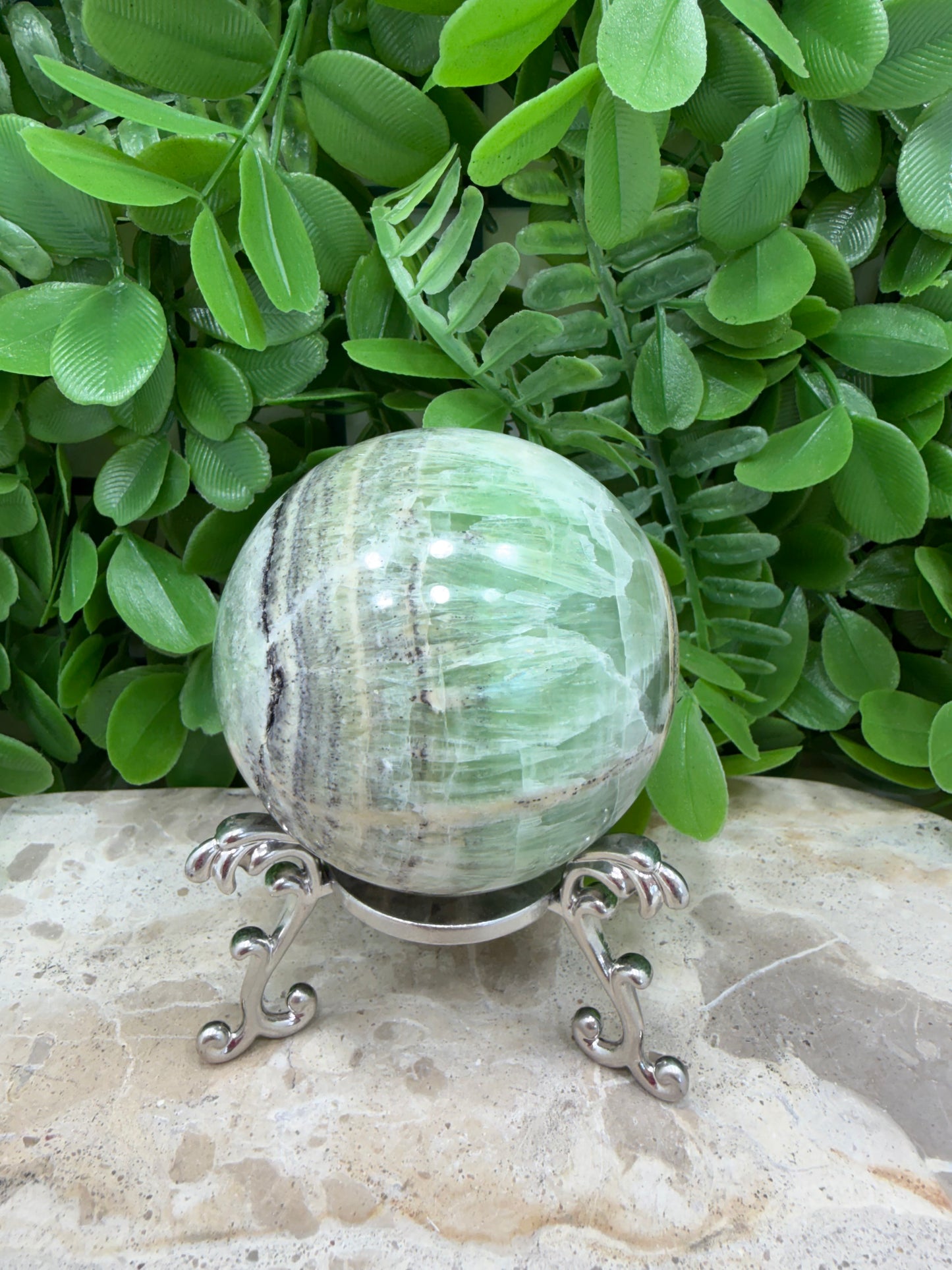 Emerald Kiwi Calcite Sphere 376g