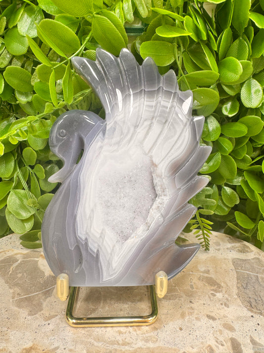 Agate Druzy Swan with Stand 318g