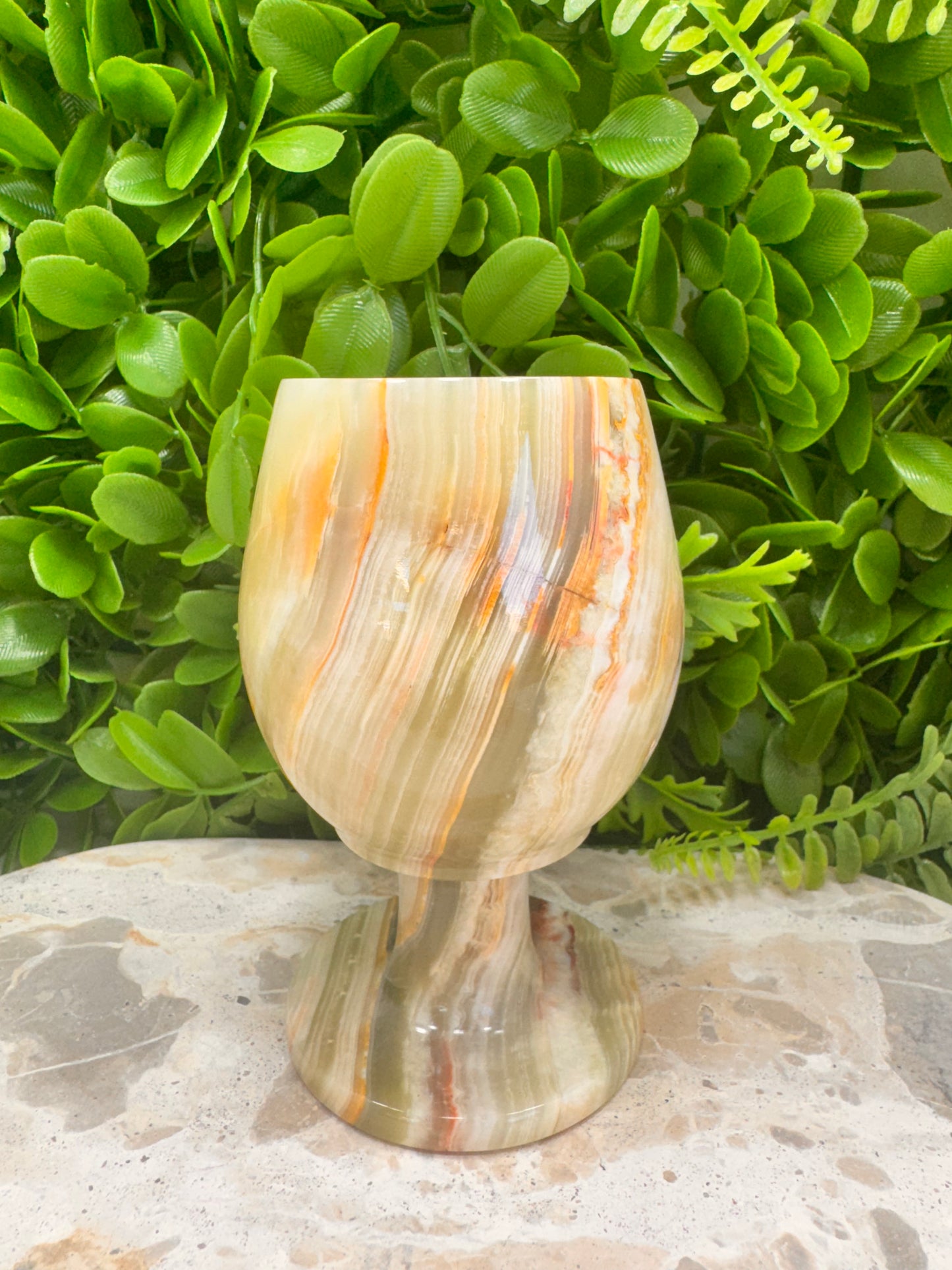 Green banded Onyx Wine Goblet 440g