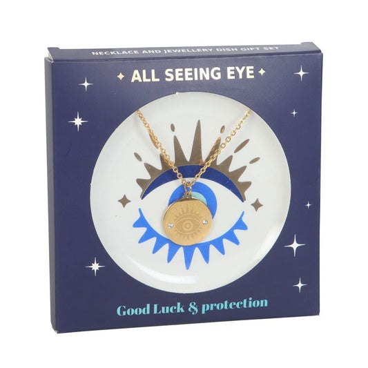 All Seeing Evil Eye Necklace & Dish Gift Set