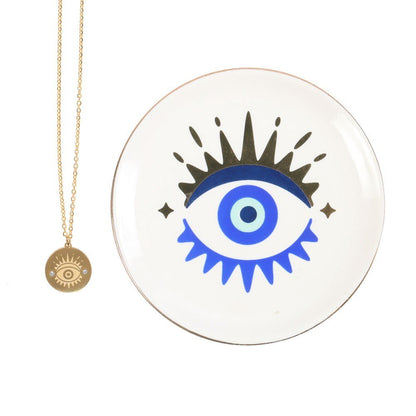 All Seeing Evil Eye Necklace & Dish Gift Set