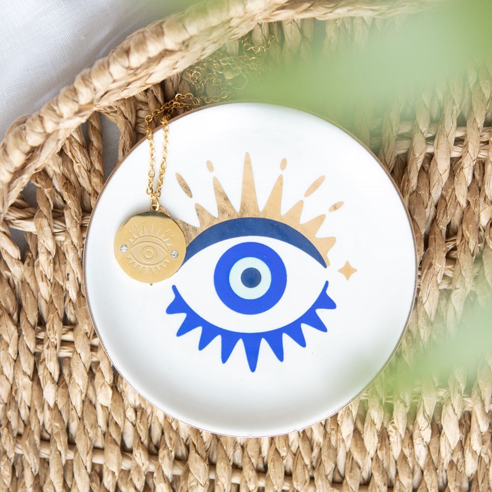 All Seeing Evil Eye Necklace & Dish Gift Set