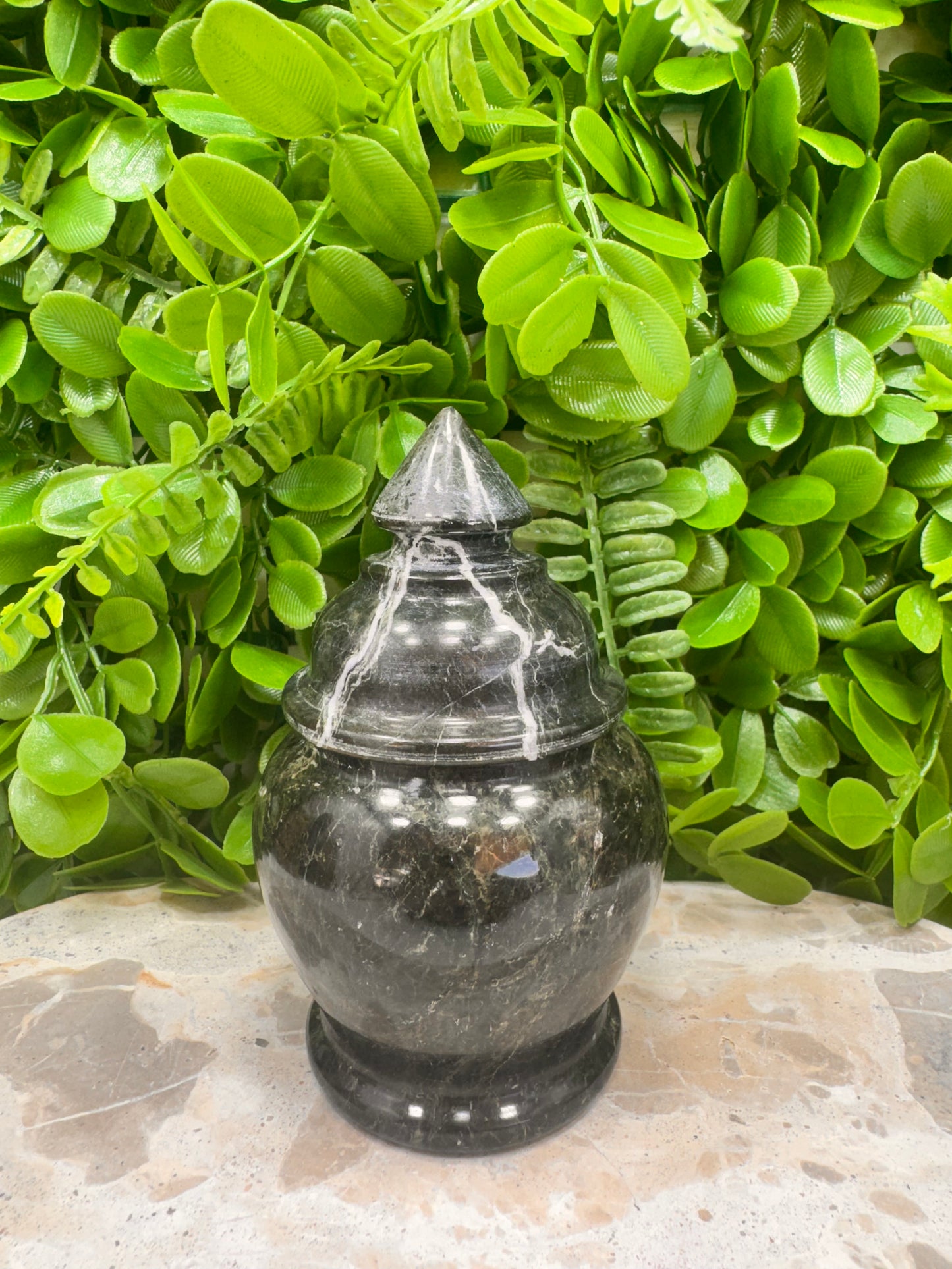 Black Zebra Serpentine Urn 416g