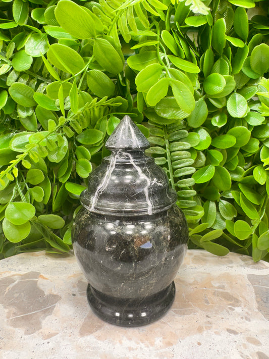 Black Zebra Serpentine Urn 416g