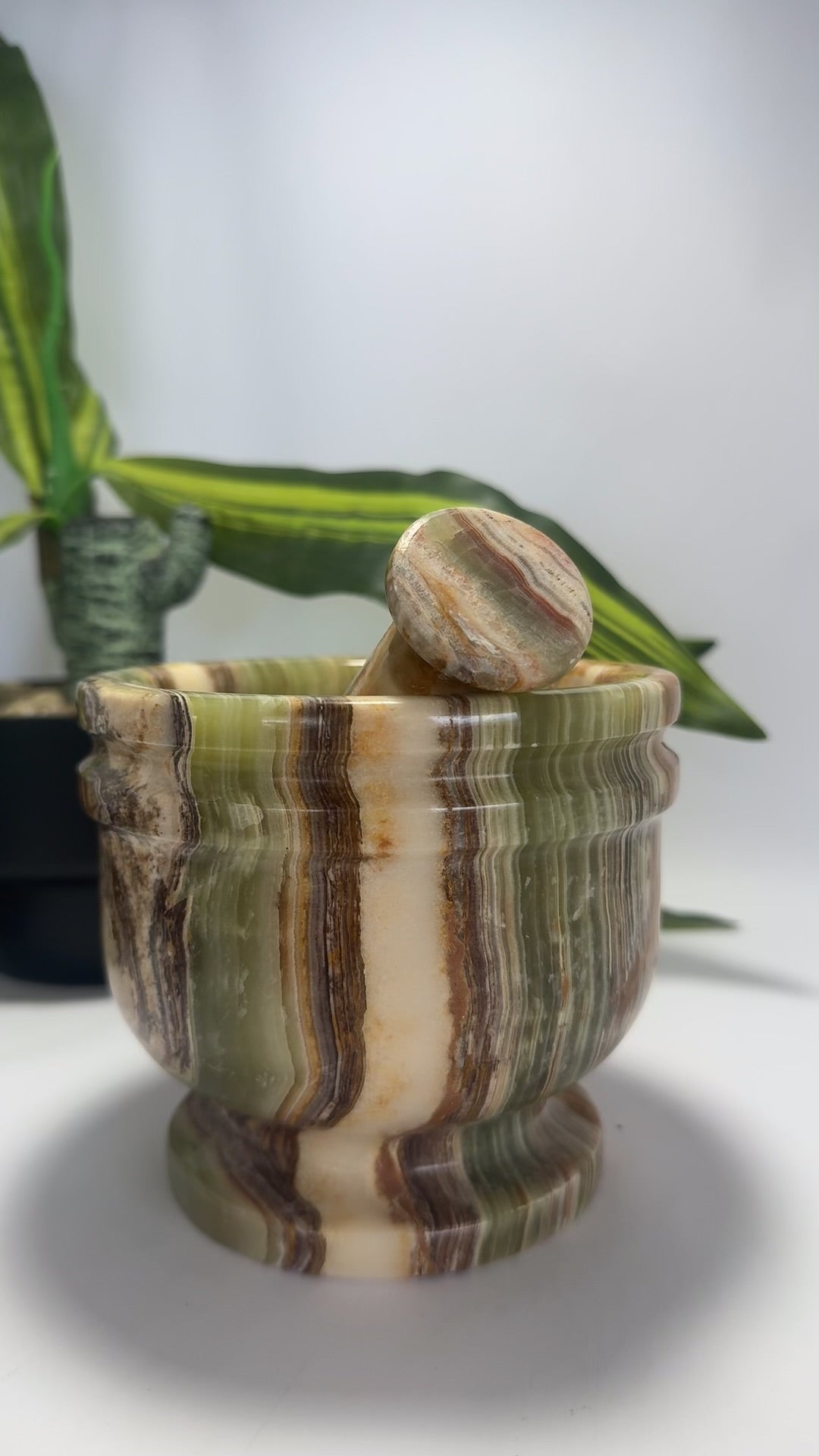 Green Banded Onyx Mortar and Pestle 2 pc 2.2kg