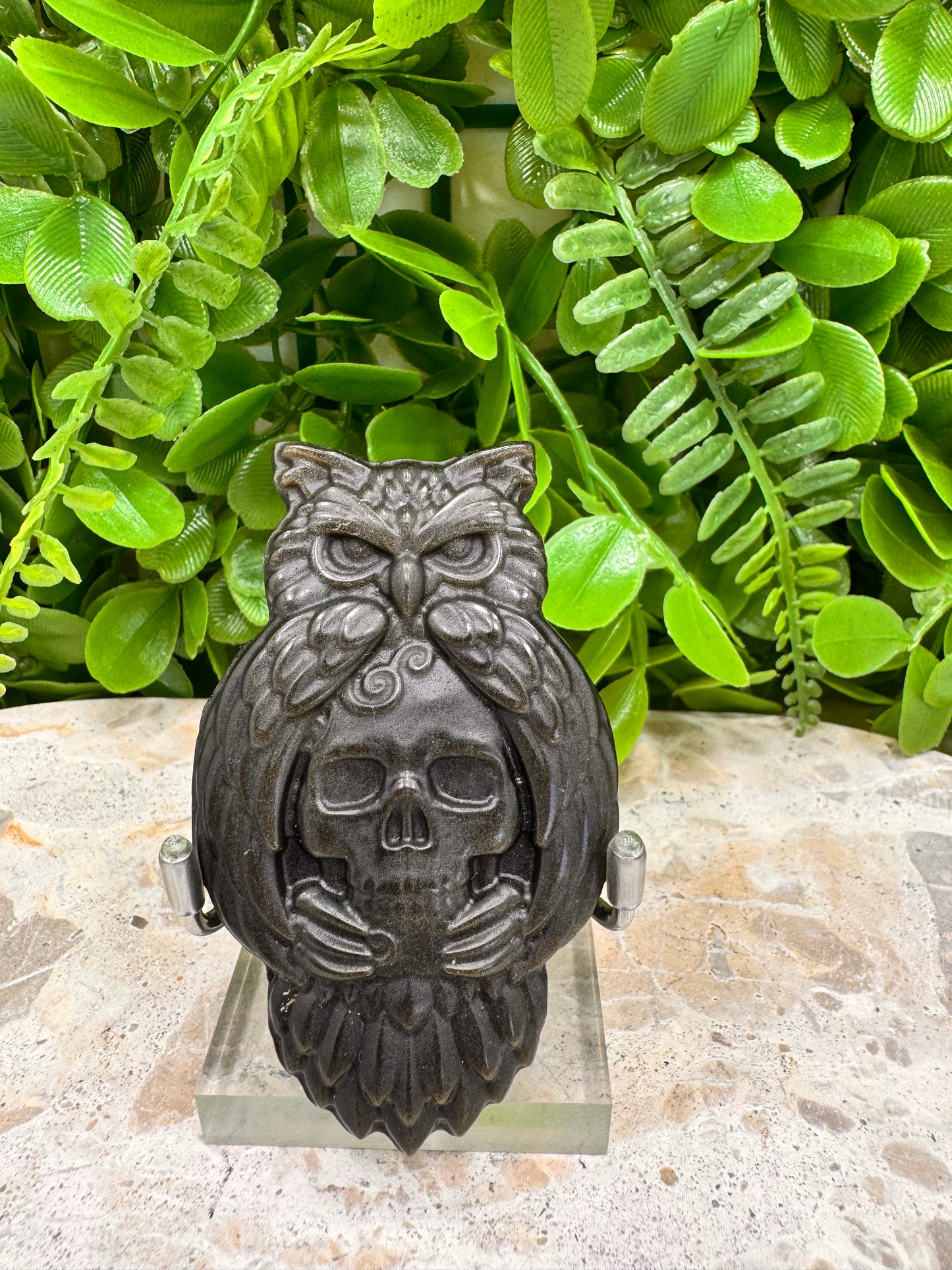 Golden Sheen Obsidian Owl Skull app. 80g