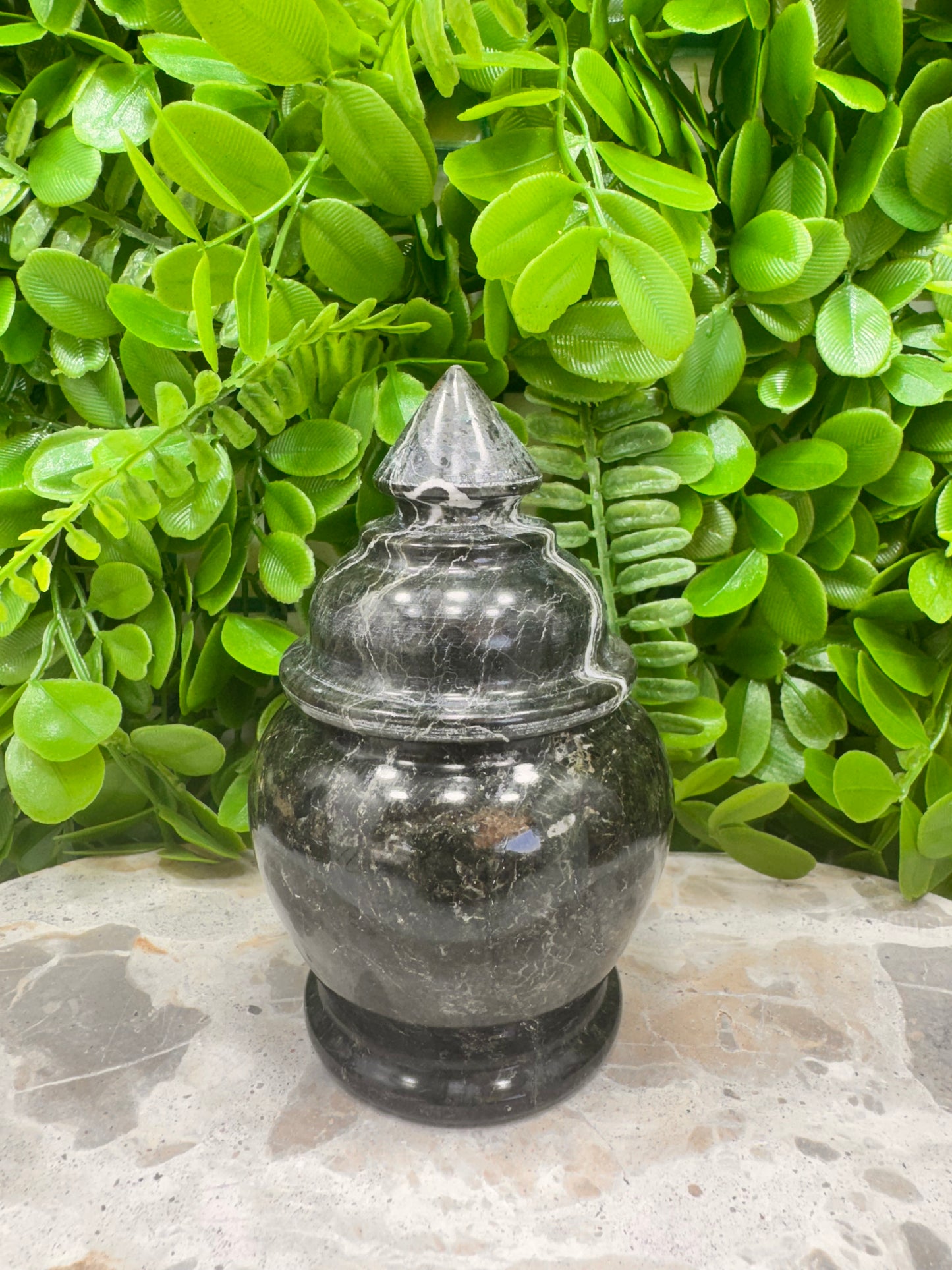 Black Zebra Serpentine Urn 416g