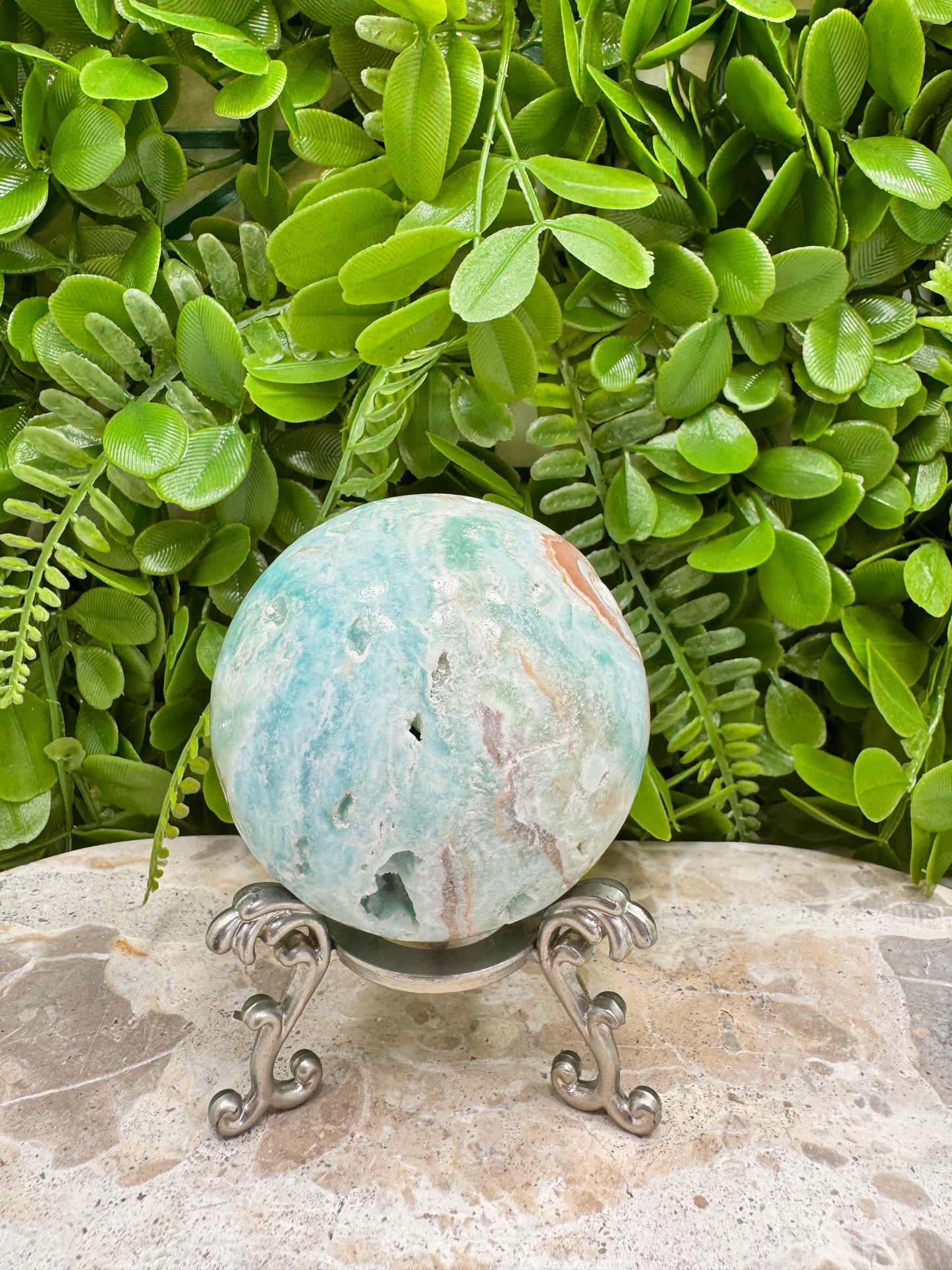 Blue Aragonite Sphere 488g