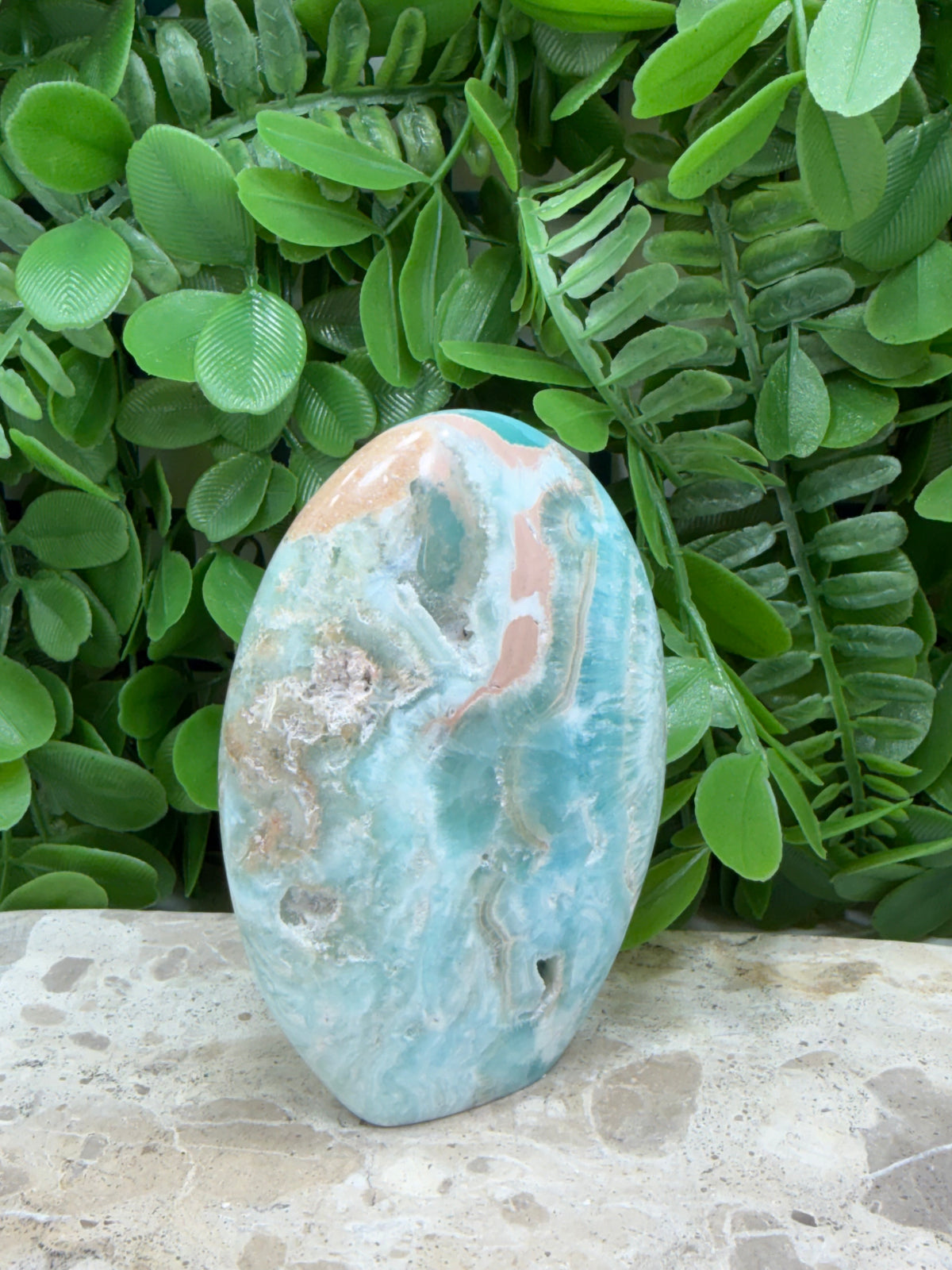 Standing Blue Aragonite With Smithsonite Freeform 260g