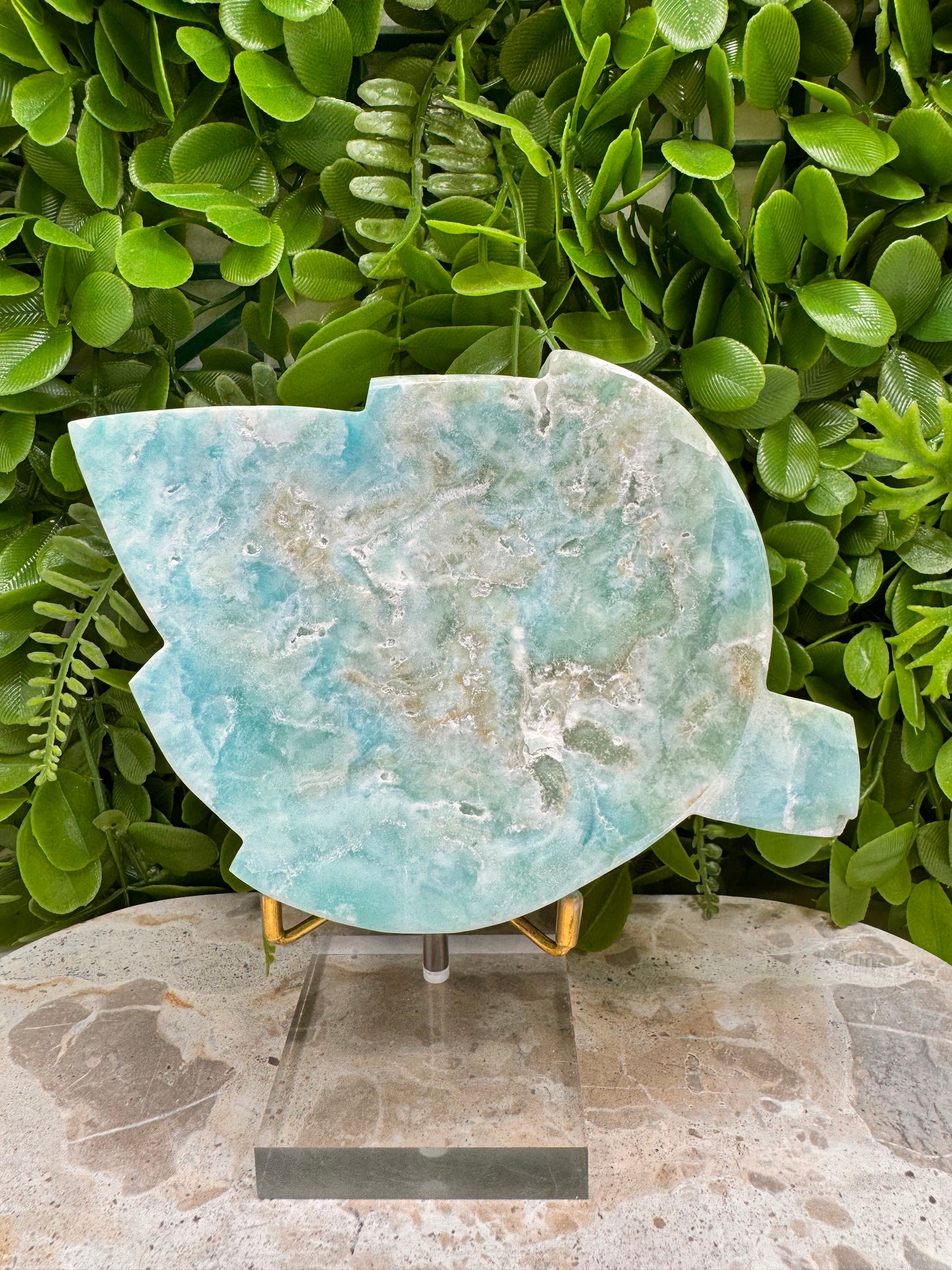 Blue Aragonite Leaf Bowl 614g
