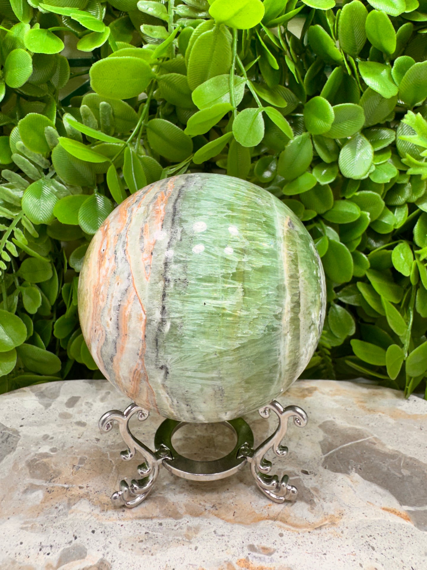 Emerald Kiwi Calcite Sphere 948g