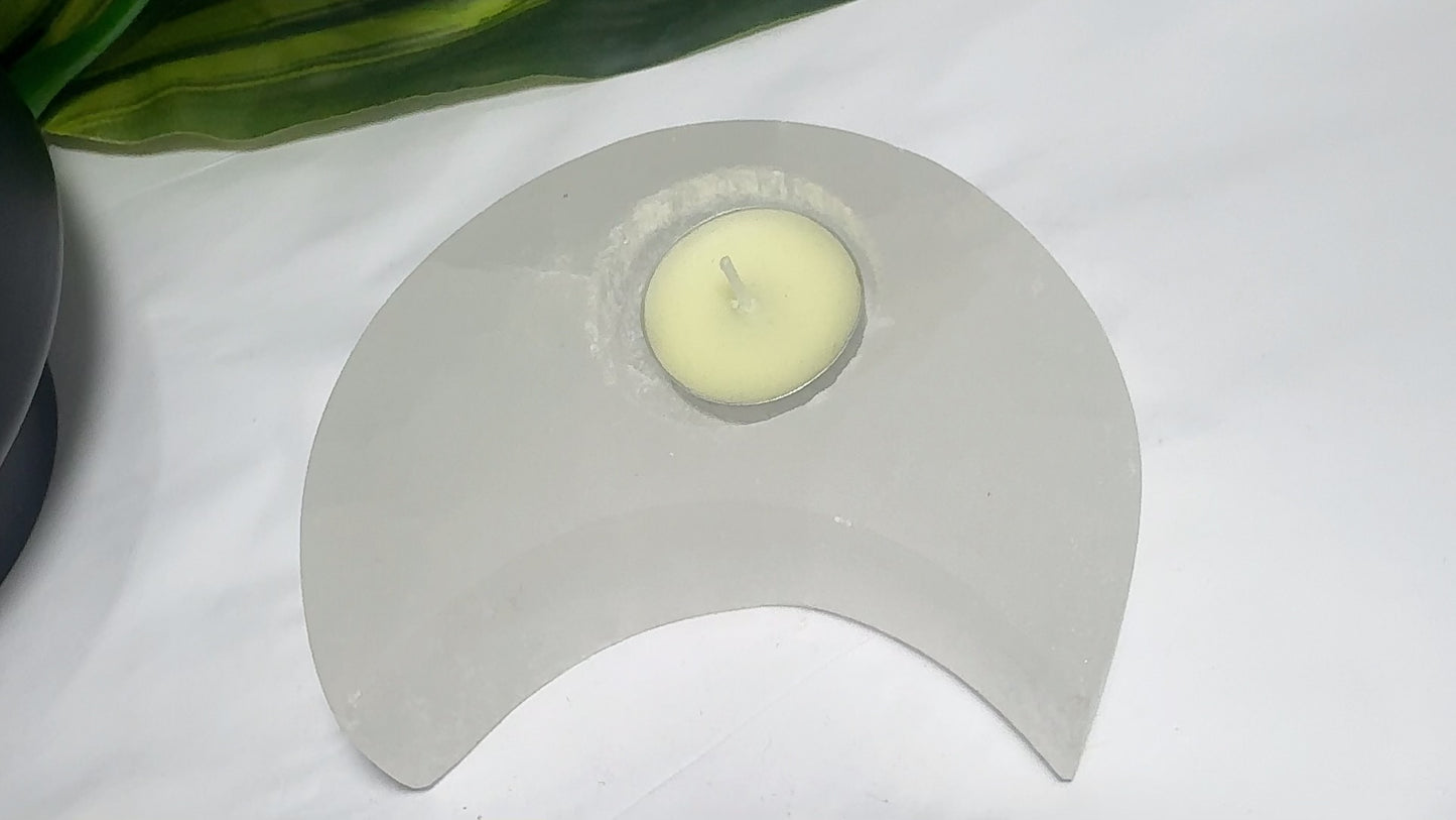 Selenite Moon Tealight Holder