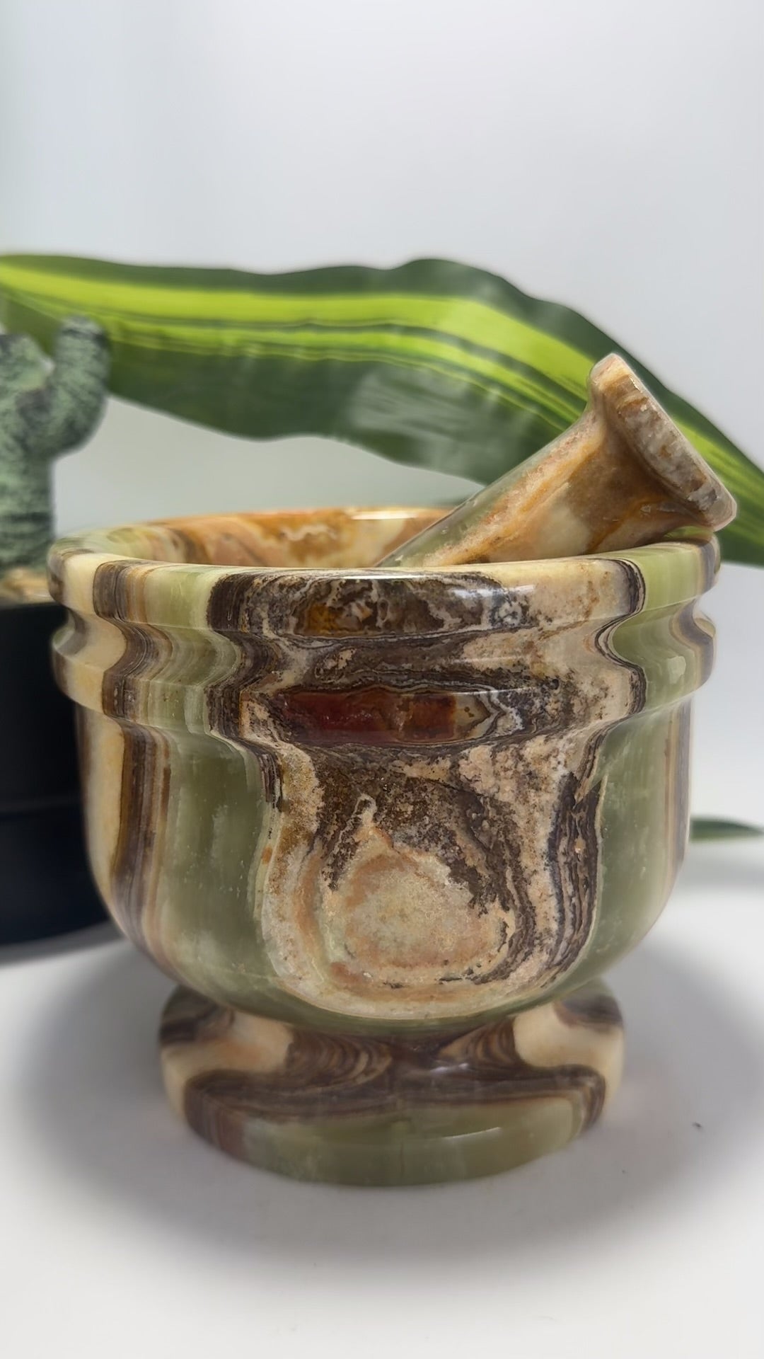 Green Banded Onyx Mortar and Pestle 2 pc 2.2kg