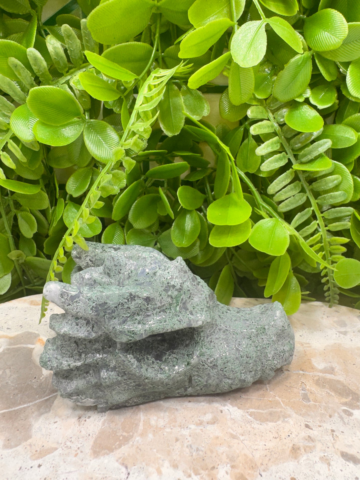 Moss Agate Dragon Skull 270g