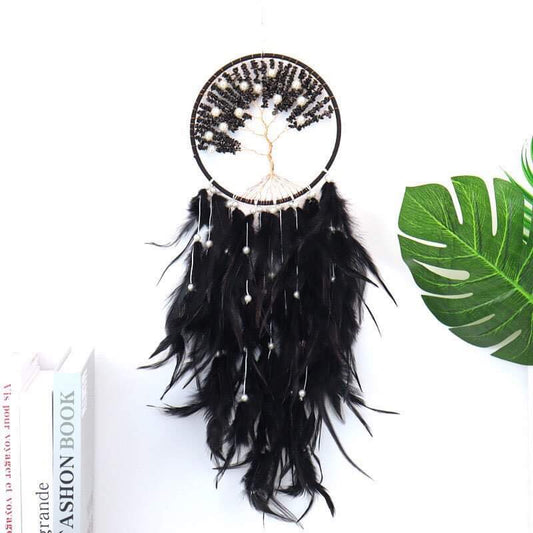 Black Agate-Obsidian Feather Dreamcatcher
