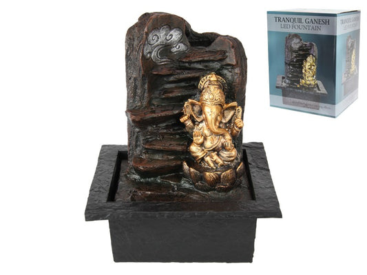 Gold Ganesh Water Fountain with Light 28cm
