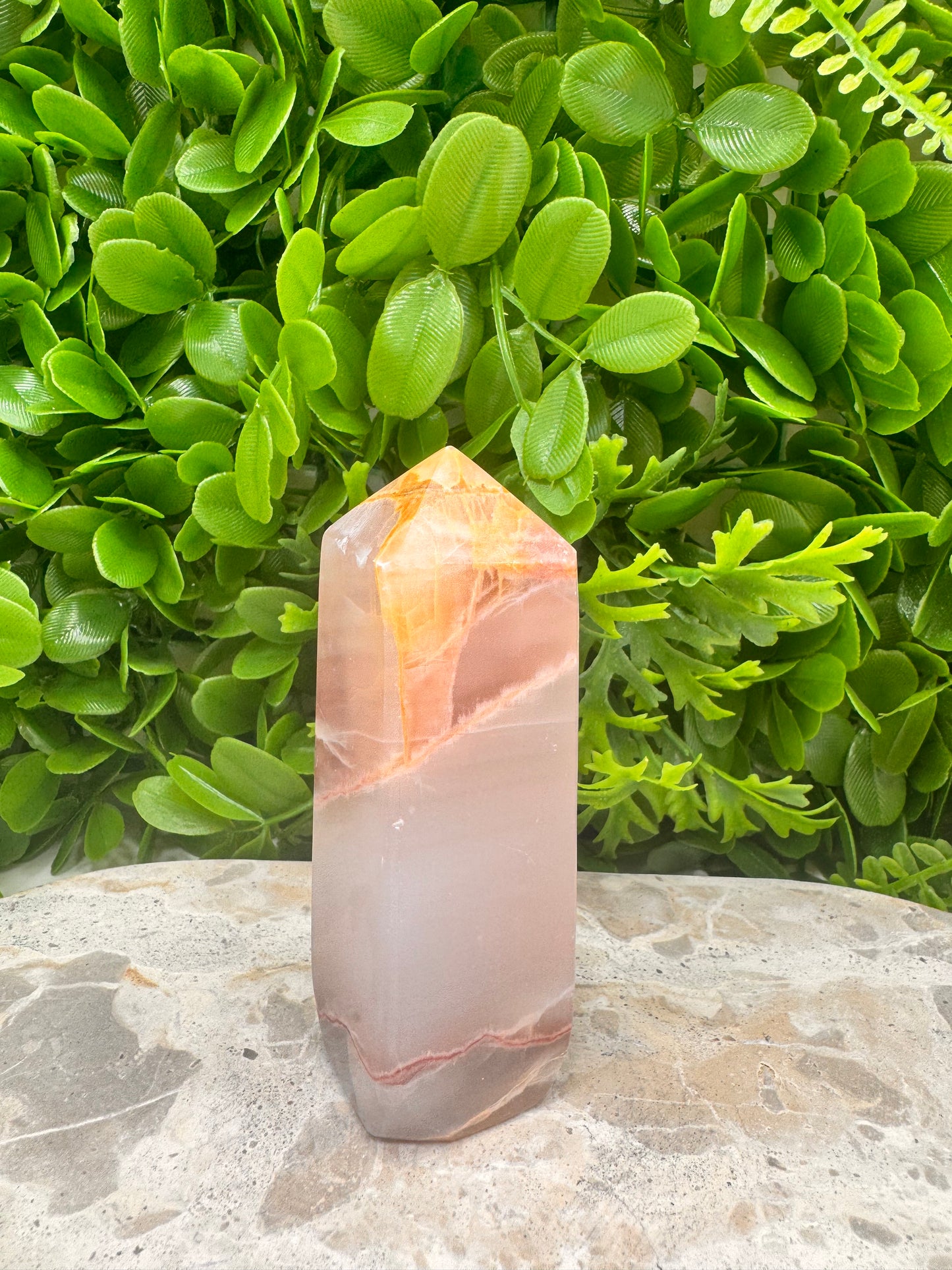 Rose Calcite with Agate Tower 292g
